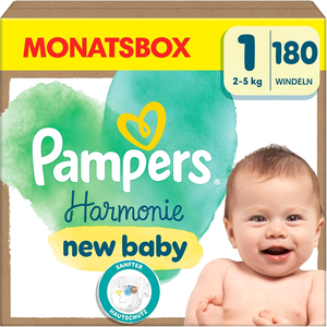 Couches Pampers pour bébé Taille 1 (2-5 kg), Harmonie, 0% Compromis, 100% Absorption, Origine Végétale, Hypoallergénique, 180 couches pour bébé - Product Image 6