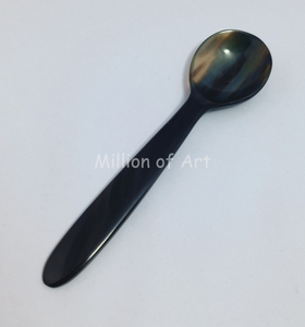 Cuillère en corne naturelle à manche court plaquée argent de qualité supérieure, écologique, pour le café, la cuisine à domicile, polissage miroir, pour la table - Product Image 4