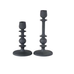Ensemble de 2 bougeoirs coniques en métal noir mat, style nordique minimaliste, en fonte, pour centre de table, décoration de mariage - Product Image 1