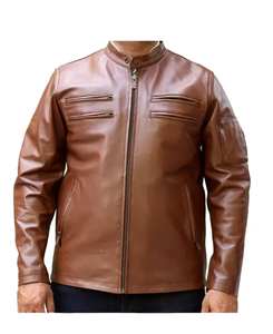 Custom 100% Genuine Satin Leather <b>Jacket</b> High Quality <b>Biker</b> Stand Collar Winter Casual Breathable Inner Viscos Lining Distressed - Product Image 5