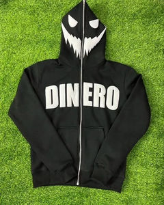 Sweat à capuche de bonne qualité Logo personnalisé Poids lourd sans ficelle Fermeture éclair 100% coton Graphique 3D Puff Printing Sweatshirts à capuche pour hommes - Product Image 1