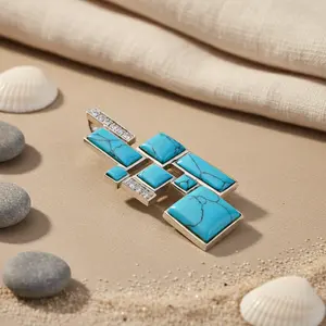 สร้อยคอจี้เงินสีเทอร์ควอยซ์สำหรับผู้หญิง ดีไซน์เรขาคณิต สร้อยคอลูกปัดแฟชั่น - Product Image 1