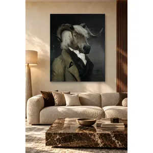 Fida Horned Goat in Jacket Portrait rétro imprimé sur toile - Product Image 1
