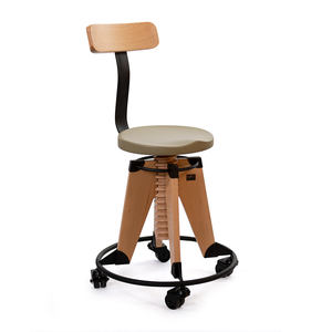 Silla de Trabajo Ron Burgu Roller Color Caqui Oscuro, Asiento de Madera Ajustable en Altura, Patas de Metal, Opciones de Color - Product Image 1