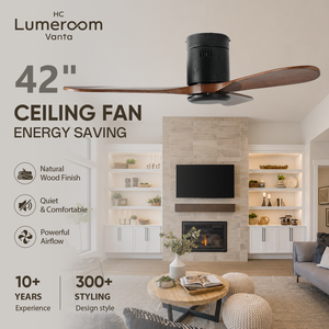 USA In Stock 42 Inch Solid Wood <b>Ceiling</b> <b>Fan</b> No Light Quiet DC Motor <b>Remote</b> <b>Control</b> for Bedroom Living Room - Product Image 1