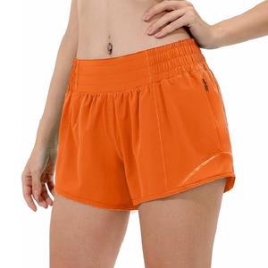 Pantalones cortos calientes de Cintura elástica de tiro alto para mujer de Color naranja sólido de 100% algodón con diseño OEM hecho a medida con bolsillo de Bangladesh - Product Image 1