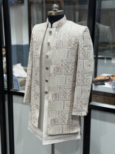 Ensemble de sherwani de marié de luxe en ivoire, richement brodé, pour hommes, style traditionnel indien pakistanais, pour mariage et fête, anti-humidité, hiver et été - Product Image 2