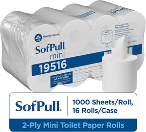 SofPull Centerpull - Rollos de Papel Higiénico Mini de 2 Capas, Blancos, 500 Hojas/Rollo, 16 Rollos/Caja (19516) - Product Image 1