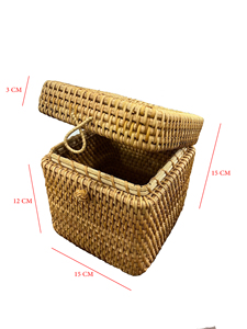 Eco-friendly Handmade Wicker Rattan Multi-Purpose Durable Tissue <b>Box</b> Bohemian Style Weaving <b>Storage</b> Basket with <b>Lid</b> - Product Image 5