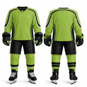 Uniforme de Hockey sobre Hielo Verde Lima y Negro Más Vendido - Diseña Tu Propio Logotipo Vista Frontal y Trasera Jersey de Hockey Personalizado - Product Image 3