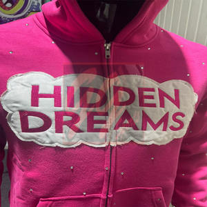 GGsports Unisex 400 GSM Rhinestone Hoodie Allover Bling Zip-Up & Pullover Styles con Patchwork & Distressed Logo Sudaderas con capucha para hombre - Product Image 3