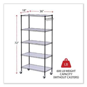 Alera ALESW653618BA Kit de estanterías de alambre de 5 niveles con ruedas y revestimientos para estantes de 36 pulgadas. X 18 Pulgadas X 72 Pulgadas Negro Antracita - Product Image 4