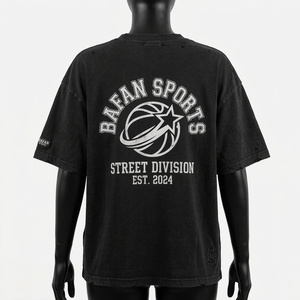 T-shirt en coton premium 240 GSM coupe ample pour homme noir, impression sérigraphique vintage surdimensionnée, t-shirts en coton surdimensionnés personnalisés pour femme - Product Image 6