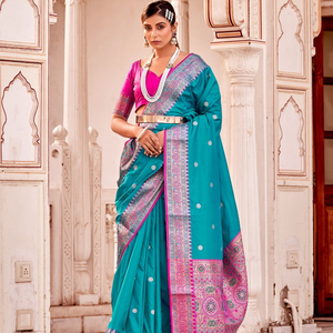 ผ้าไหม Banarasi ที่อุดมไปด้วยผ้าแจ็คการ์ดใช้ได้ทั่วส่าหรี - Product Image 1