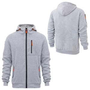Men's Gray Hooded <b>Zip</b>-Up Sweatshirt Regular Fit Solid Color With <b>Pockets</b> Casual Autumn Wear <b>Hoodie</b> - Product Image 1