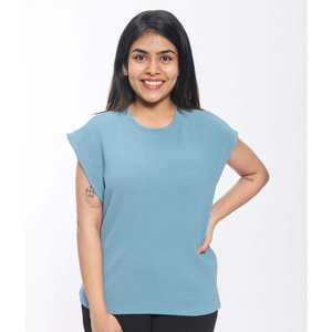 Haut à manches courtes en tricot gaufré à la mode pour femmes léger col rond coupe décontractée chemisier décontracté et tenue de bureau pour tous les jours - Product Image 1