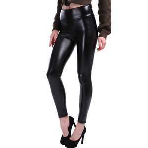 Pantalones largos de cuero PU negros personalizados para mujer, diseño ajustado a la moda de cintura alta, de talla grande, transpirable, para invierno, adecuado para la oscuridad - Product Image 2