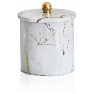 Marble White 2.1L Food Storage <b>Container</b> Ø140x150mm Metal round Canister with 150mm Knob Handle - Product Image 1