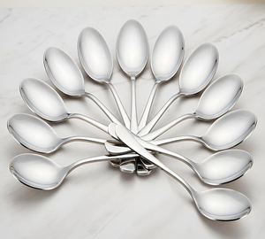 Lot de couverts de luxe modernes en acier inoxydable (cuillères et fourchettes) à long manche, poli miroir, compatibles lave-vaisselle, pour mariage - Product Image 1