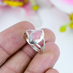 Elegant Pink Opal Marquise <b>Ring</b> | Unique Sterling <b>Silver</b> Minimalist Gemstone Jewelry |Delicate Handmade <b>Statement</b> <b>Ring</b> For Women - Product Image 1