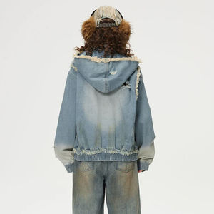 Veste en jean de blé ligne délavée à l'acide pour femme Logo personnalisé et veste à capuche zippée en denim de haute qualité - Product Image 6