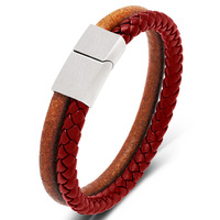Bracelets classiques en corde de cuir avec logo personnalisé Bracelets en cuir tressés à la main avec fermoir magnétique double couleur pour hommes et femmes
