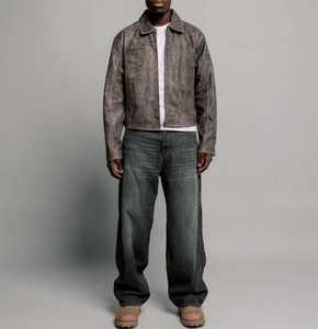 OEM logotipo personalizado recortado impermeable en blanco Zip up chaqueta Boxy Fit Streetwear hombres chaqueta de cuero - Product Image 5