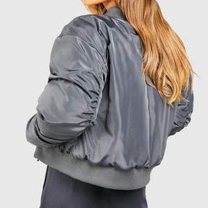 Blouson Bomber Matelassé Zippé pour Femme Gris Anthracite Décontracté Streetwear Coupe-Vent Respirant Logo Personnalisé Vêtement d'extérieur Automne - Product Image 2