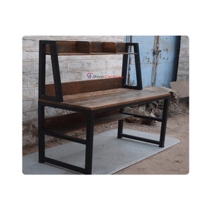Industrial Iron and Wooden Study Table Metal Frame with PP Wax Finish Durable Desk for Home or Office Use - Product Image 3