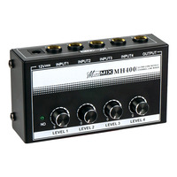 MH400 Mini mélangeur audio à 4 canaux à très faible bruit avec entrées et sortie TS de 1/4 pouces Contrôle du volume pour guitare basse
