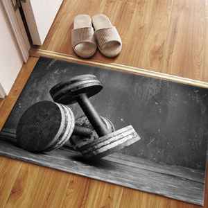 Printed <b>Rug</b>: Dumbbells, GYM, Black and White, Gym, Colorful, Car Mat, <b>Outdoor</b>, Motivational, Salon, Indoor,Nonwoven Soft <b>Rug</b> - Product Image 1