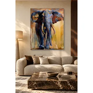 Impression sur toile Fida Elephant aux tons bleus et moutarde - Product Image 2