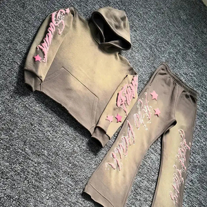 Custom Logo Men's Acid Wash <b>Tracksuits</b> Blank Fleece Drawstring Hooded Hoodies Sweatpants Plus Size Winter <b>Retro</b> Streetwear Sets - Product Image 5