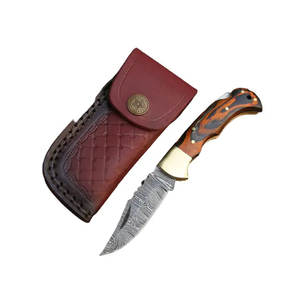 Venta al por mayor de cuchillos plegables de acero Damasco de alta calidad con mango de madera para caza al aire libre con 1 año de garantía - Product Image 6