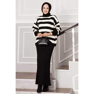 Vestido recortado ancho rayado negro - Product Image 1