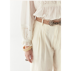 Blouse en lin SABINE 100% lin brodée de fleurs, style vintage western, respirante, coupe ample, tailles XL et XXL, Perle Perle - Product Image 2