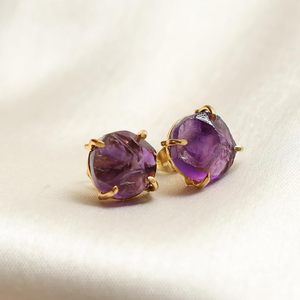 8-10มม. หินอเมทิสต์ดิบชุดง่ามชุบทองต่างหูทำด้วยมือสำหรับผู้หญิงเครื่องประดับแบบมินิมอล - Product Image 4