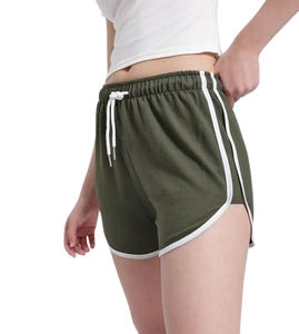Shorts Casuales para Mujer, Transpirables, de Secado Rápido, 100% Algodón, Tejido de Punto, Cintura Media Elástica con Cordón, Bolsillos, Estampado Digital, Encaje, Color Sólido - Product Image 1