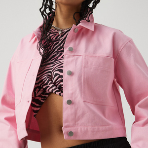 OEM Women's Denim Jacket Cropped Jean Coat Breathable Long Sleeve Denim Outerwear for Ladies - Product Image 6