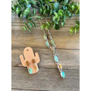 Southwest Made Royston Turquoise Sterling <b>Silver</b> Lariat <b>Necklace</b> <b>Set</b> - Product Image 3