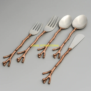 Juego de cubiertos de acero inoxidable de diseñador, juego de cubiertos de cobre rústico con mango de Rama, tenedor, cuchara, cuchillo, vajilla para hoteles - Product Image 1