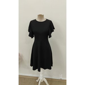 Robe courte en crêpe à col rond et manches courtes pour femme, 30884 - Noir - Product Image 5