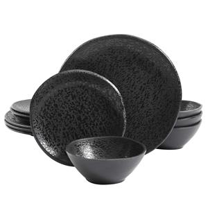 Casa Conjunto de louca de melamina redondo Yoko servico para quatro (12 pecas) preto <span class=keywords><strong>fosco</strong></span> - Product Image 2
