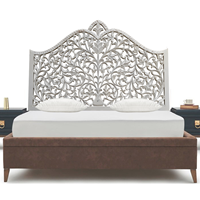 Tête de lit California King en bois d'ingénierie sculpté, motif feuille de Texas blanche, éclairée, style artisanal antique, pour chambre à coucher, art mural