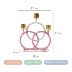 Metal Pink White Beaded Interlocking Rings Candelabra <b>Gold</b> <b>Candle</b> <b>Holders</b> - Product Image 6
