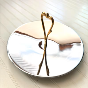 Plato de centro de mesa escultural de acero inoxidable de lujo con soportes de anillo para servir chocolate en el hogar y acento de mesa - Product Image 6