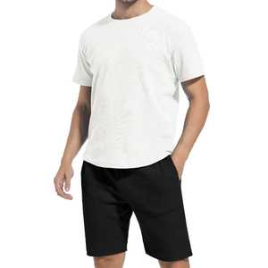 ชุดวอร์มลำลองสำหรับฤดูร้อนแบบใหม่ ขายส่ง เสื้อผ้าสบายๆ แขนสั้น 100% ผ้าฝ้าย ระบายอากาศได้ดี สำหรับผู้ชาย - Product Image 1