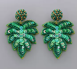 ต่างหูปักลายใบไม้ทำมือสำหรับผู้หญิงและเด็กผู้หญิงทำมือน้ำหนักเบาลูกปัดแก้วและต่างหูเลื่อม - Product Image 2