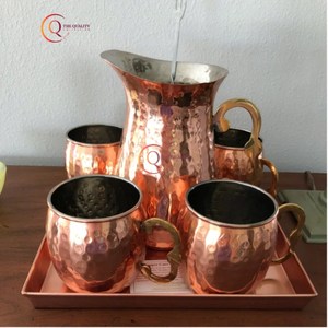 Plateau de service rectangulaire en métal cuivre Plateau de vaisselle décoratif martelé Plateau de service plaqué designer fait à la main Fournitures - Product Image 1