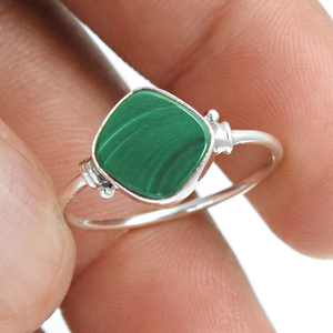 Haute qualité prix de gros 925 argent Sterling naturel Malachite pierre précieuse coussin forme anneau bijoux faits à la main fournisseurs en vrac - Product Image 3